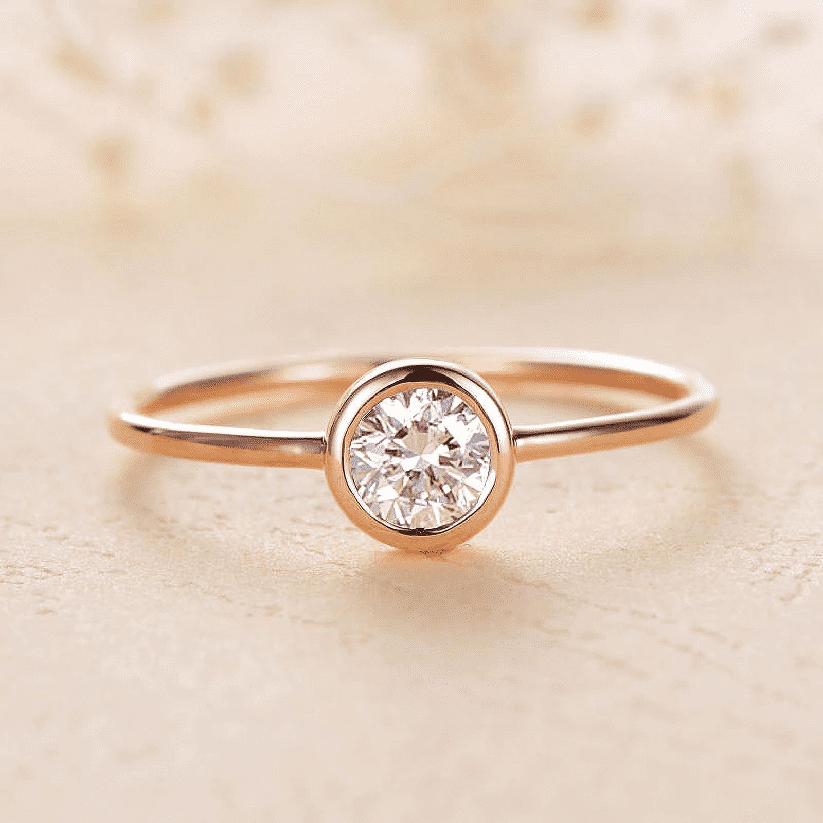 Solid 10K Yellow Gold 4Mm Moissanite Bezel Set Engagement Ring Women Minimalist