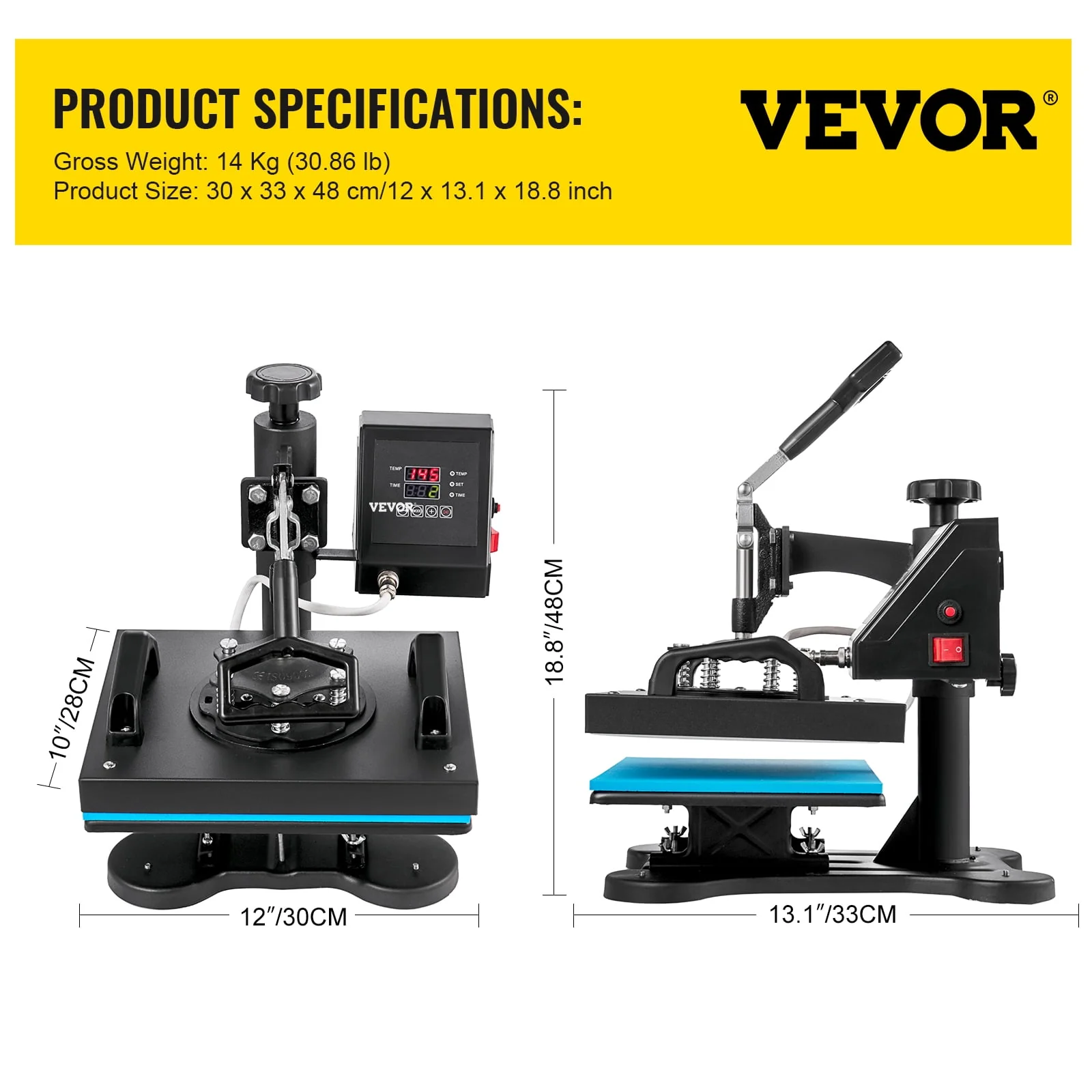 VEVOR 12X10 inch Heat Press Dual Digital Heat Press Machine 650W Swing Away Heat Press T-Shirt Sublimation Printer Transfer 360 Degree Rotation for