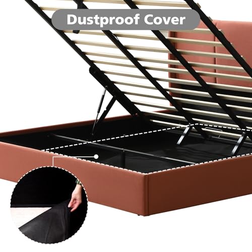 VELOCAVA Queen Size Lift Up Storage Bed with Modern Wingback Headboard, Upholstered Platform Bed with Fabric with Hydraulic Support Bars
