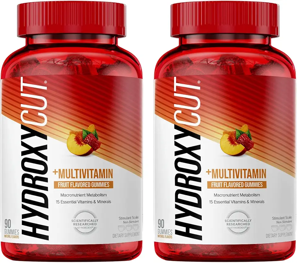 Hydroxycut Gummies (Pack of 2) - 99% Caffeine Free - Metabolize Carbs, Proteins & Fats - Includes 15 Essential Vitamins & Minerals