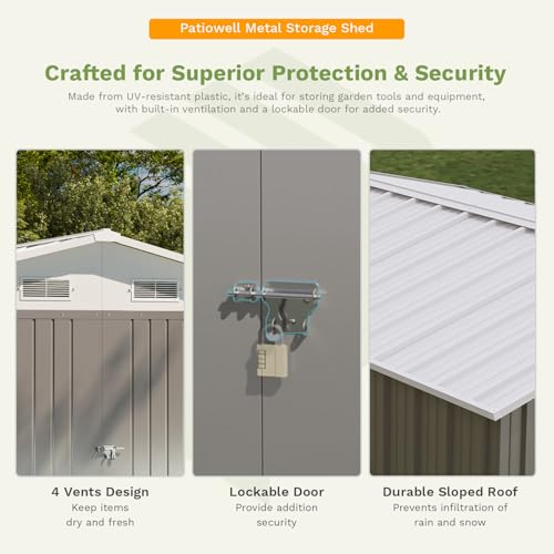 Patiowell 5x3 FT Outdoor Storage Shed, Tool Shed with Sloping Roof and Lockable Door, Metal Shed for Backyard Garden Patio Lawn, Brown