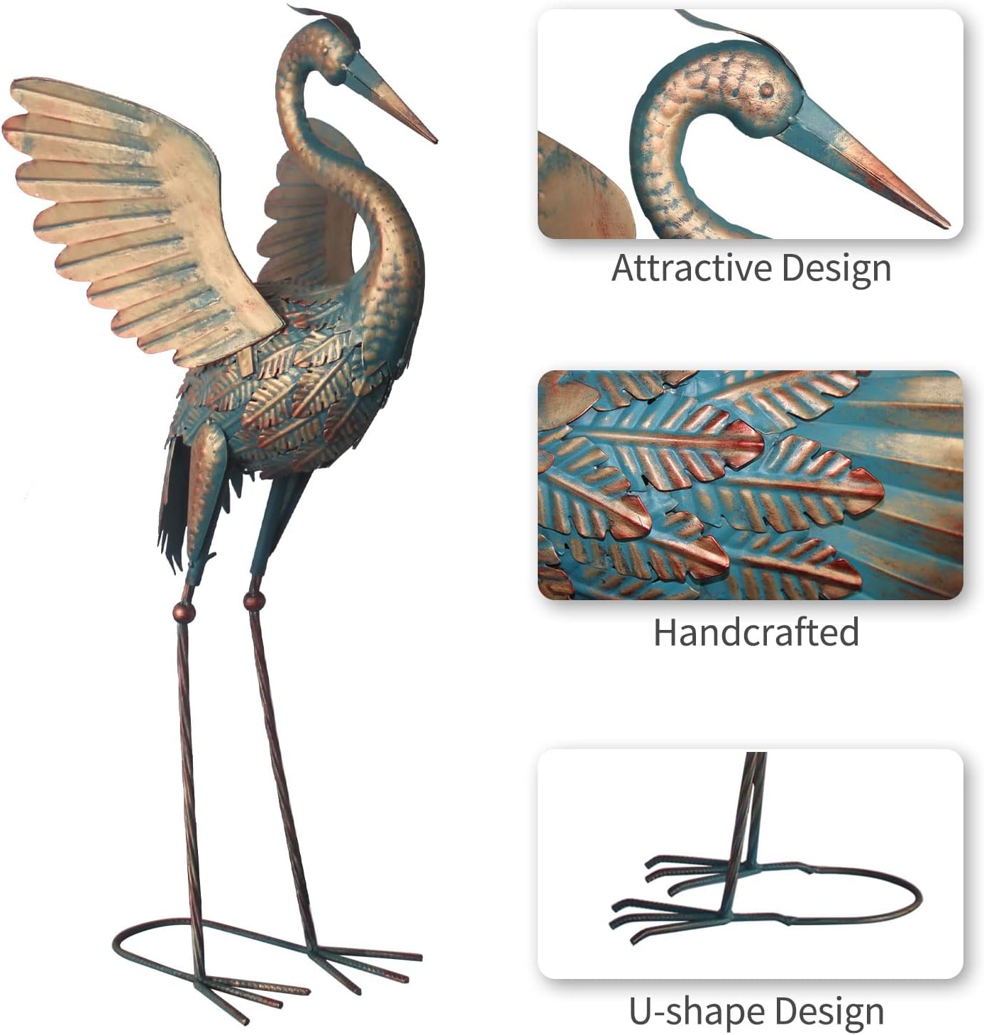33-37 Inch Metal Crane Garden Statue Décor, 35-40 Inch Standing Garden Crane Statues, Outdoor Decoration for Yard Pond Lawn Backyard Pool