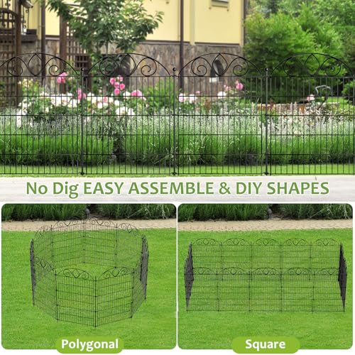 8 Panels No Dig Tall Garden Fence Panel – 48" H X 21' L Rustproof Metal Dog Fence Outdoor for Yard, Decorative Animal Barrier Fence for Pet