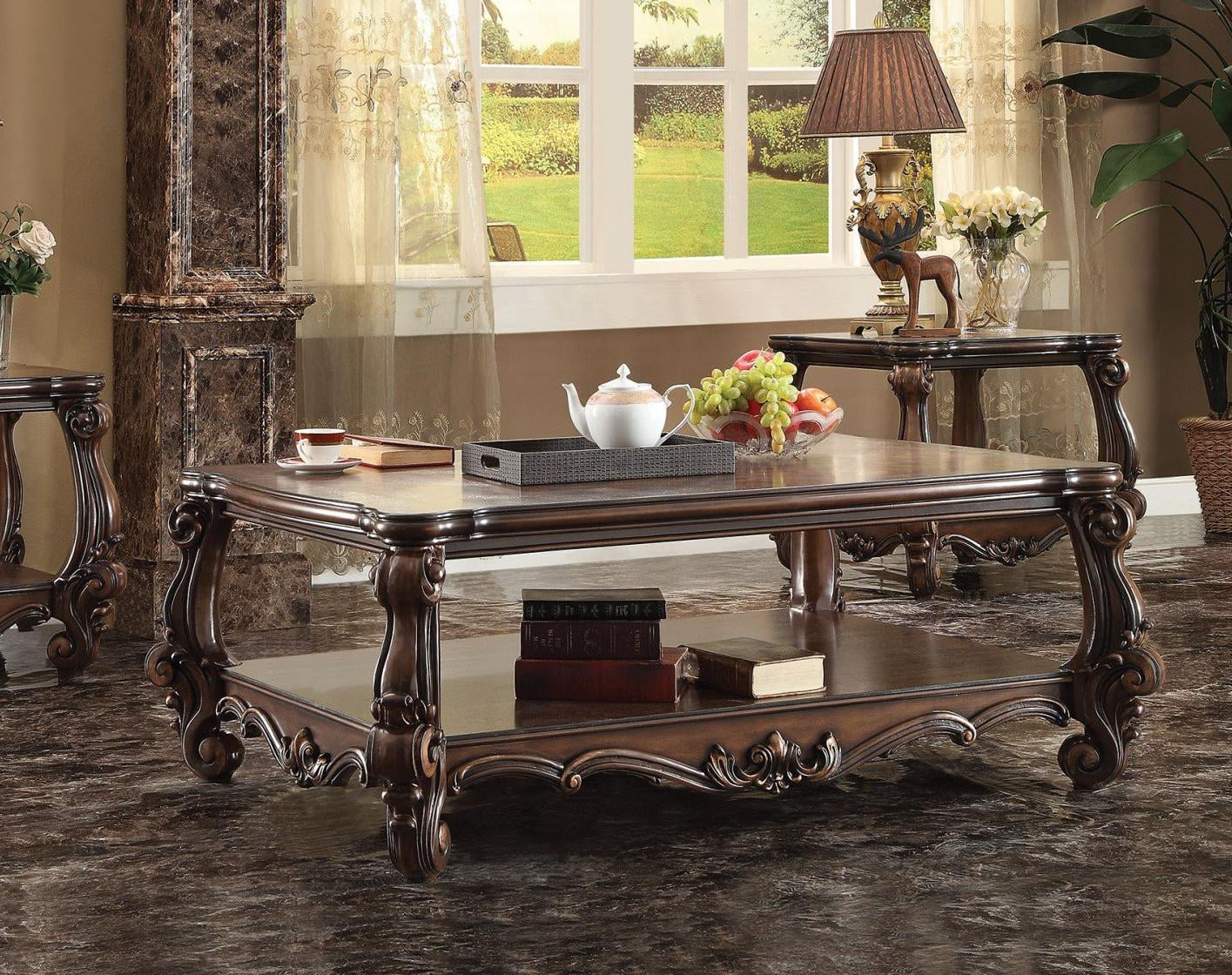 Acme Furniture 82120 Versailles Cherry Oak Rectangular Occasional Table Set 3Pcs