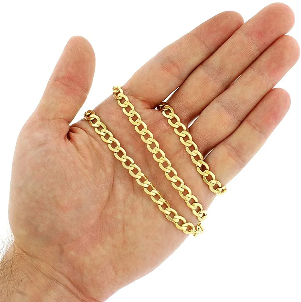 10K Yellow Gold 6mm Hollow Cuban Chain, FREE Microfiber Cloth, Curb Link Mens Womens Necklace, Giorgio Bergamo