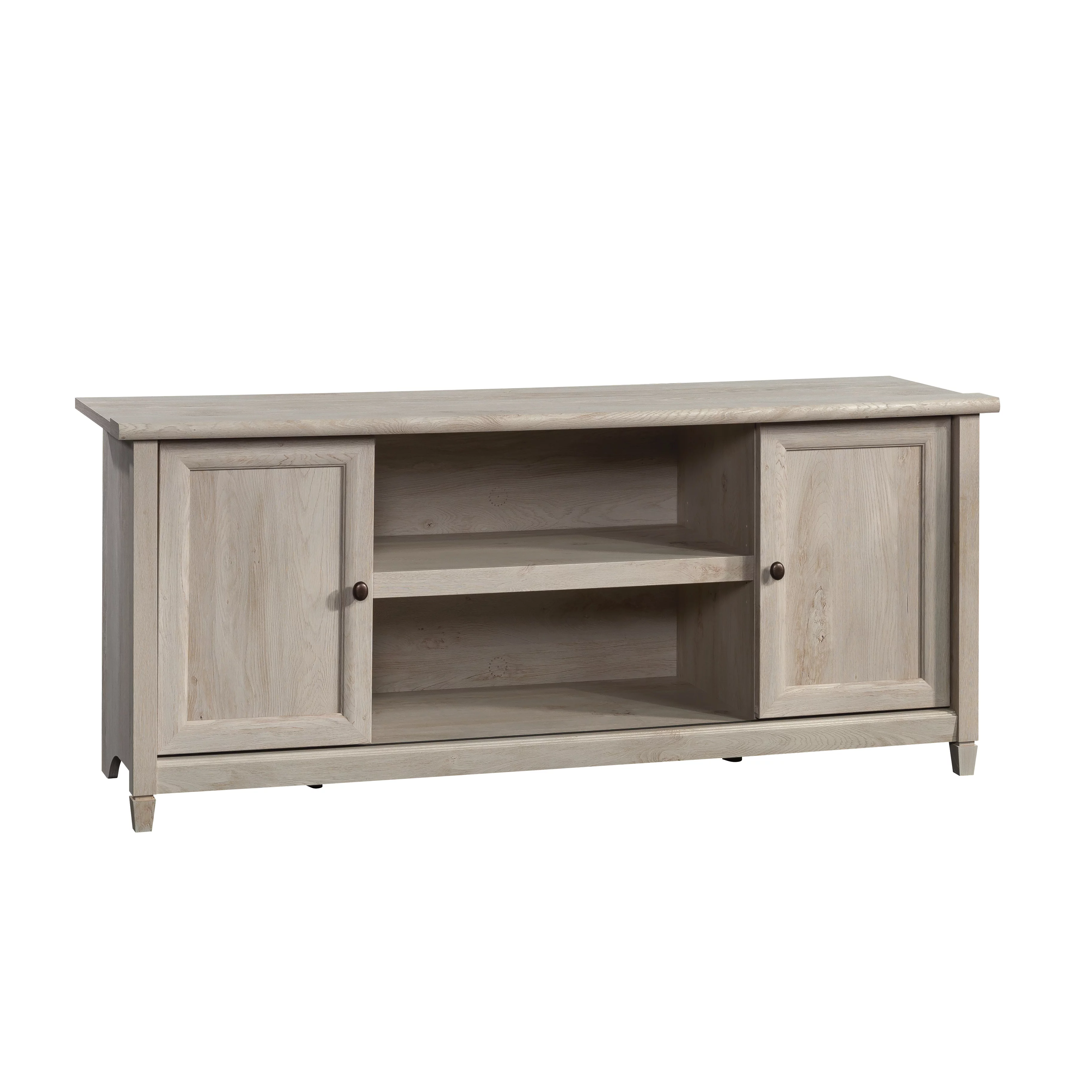 Sauder Edge Water TV Stand with Shelves & Sliding Doors, for TVs up to 65", Chalked Chestnut Finish