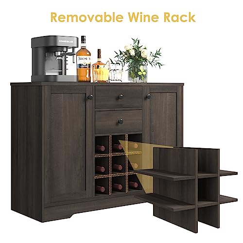 Buffet Sideboard Bar Cabinet with Storage, Farmhouse Coffee Bar Cabinet with 2 Drawers and Adjustable Shelves