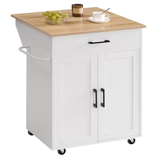Kitchen Island on Wheels with Drop Leaf, Folding Countertop Kitchen Island Cart, Kitchen Island Table with Towel Rack, Drawer, for Kitchen