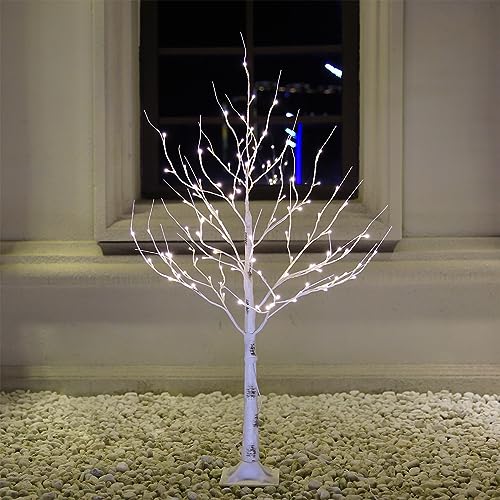 Lighted Birch Tree Set 4ft, 6ft and 8ft with Warm White LED Lights for Holiday Decor - Realistic Design, UL Certified, Dimmable, Waterproof