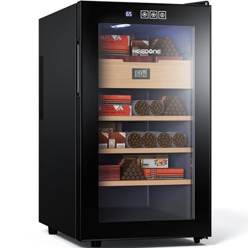 NEEDONE Electronic 23L Cooler Humidor,150 Counts Capacity, with Spanish Cedar Wood Shelves Upgraded Version with Digital Hygrometer Displays