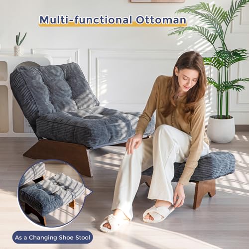 MAXYOYO Accent Chair with Ottoman Adjustable Backrest, Tufted Living Room Chair Upholstered Lounge Chair with Footrest Set