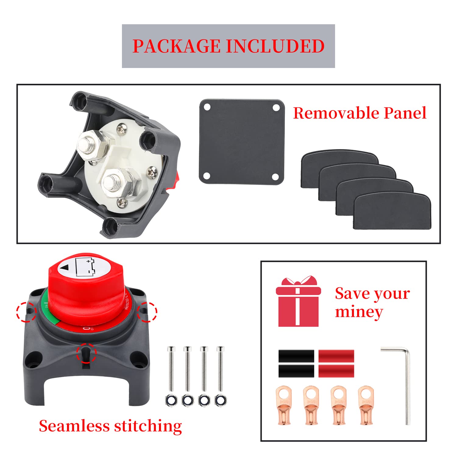Akarado Battery Switch, 12-48 V Battery Power Cut Master Switch Disconnect Isolator for Car, Vehicle, RV and Boat (On/Off)