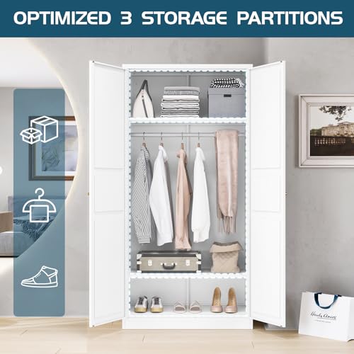 MIIIKO Steel Cabinet Wardrobe, Metal Locker Cabinet with Hanging Rod, Metal Clothing Locker Storage for Home, Office, Garage and Changing Room