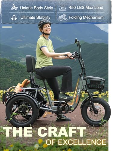 Breeze Folding Electric Tricycle for Adults, 1000W 48V 15AH, 18''×4'' Fat Tire Electric Trike, 20MPH 80Miles E-trike, 3 Wheel Electric Bike