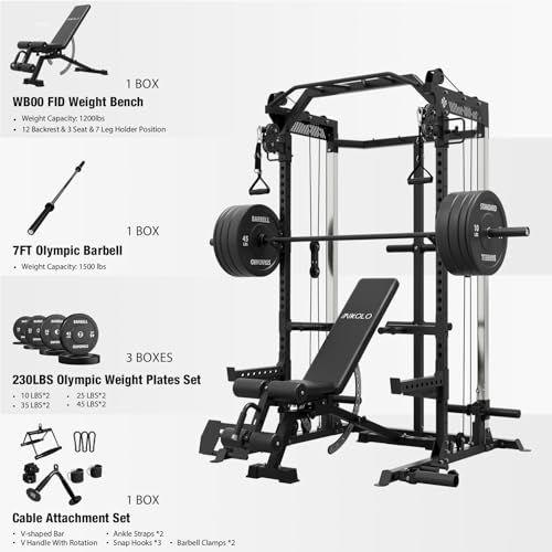 Mikolo Power Cage, 2000LB Power Rack with Independent Dual Pulley System, Multi-Function Home Gym Workout Machine for Cable Crossover