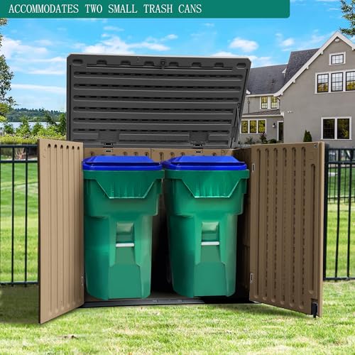 YITAHOME Outdoor Horizontal Storage Sheds w/o Shelf, Weather Resistant Resin Tool Shed, Multi-Opening Door for Storage of Bike, Trash Cans