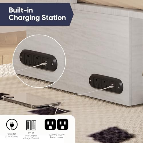 Murphy Bed, Cabinet Bed Queen Size with Tri-Folding Mattress, Hidden Guest Wall Beds, Cabinet Murphy Chest Beds with USB Charging Station