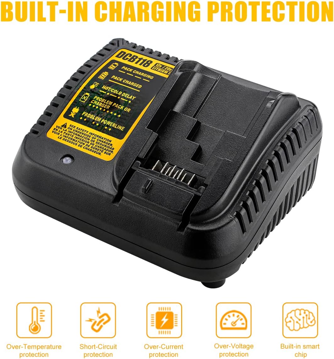 Energup 2Pack 20Volt Replacement Dewalt 20V Lithium Battery Charger Kit + DCB118 DCB112 Dewalt Battery Charger for Dewalt 20V Max XR 20V Battery