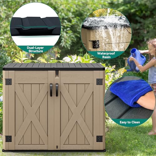 YITAHOME Outdoor Horizontal Storage Sheds w/o Shelf, Weather Resistant Resin Tool Shed, Multi-Opening Door for Storage of Bike, Trash Cans