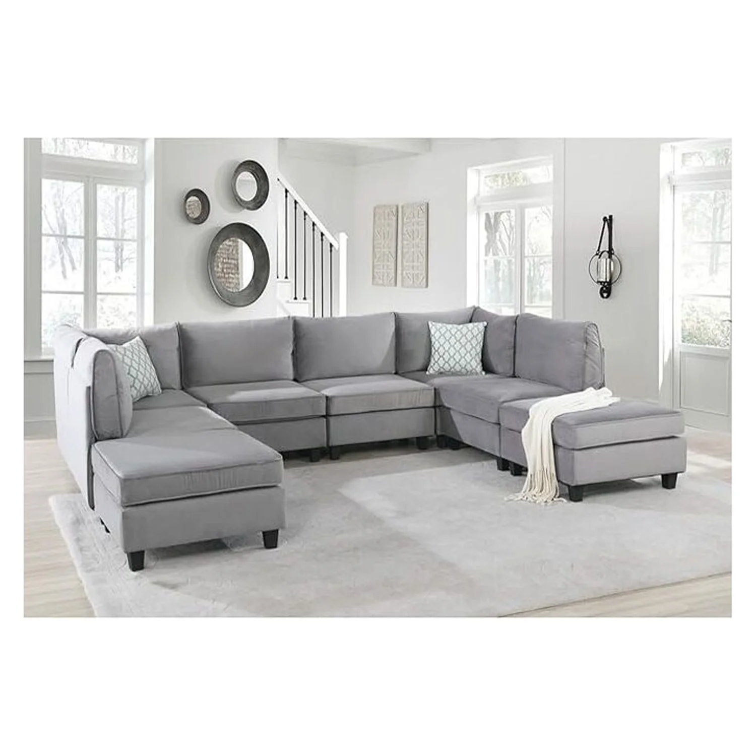 Homestock Contemporary Chic Gray Velvet Modular Sectional Sofa-Number of Pieces:8