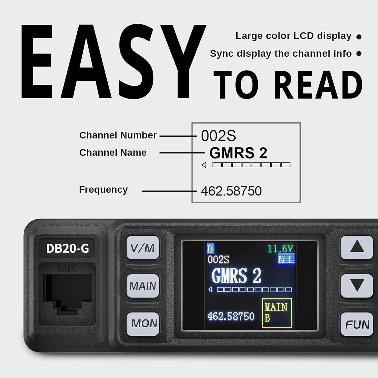 Radioddity DB20-G Mobile Radio for Car Vehicle, 20W Long Range Two Way Radio with Cigarette Lighter Plug, 500 Channels, VOX, Display Sync