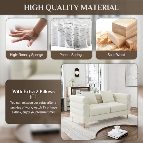 Cloud Couch for Living Room, 79" Modern Overstuffed Deep Seat Boucle Sherpa 3 Seater Sofa with 3 Pillows