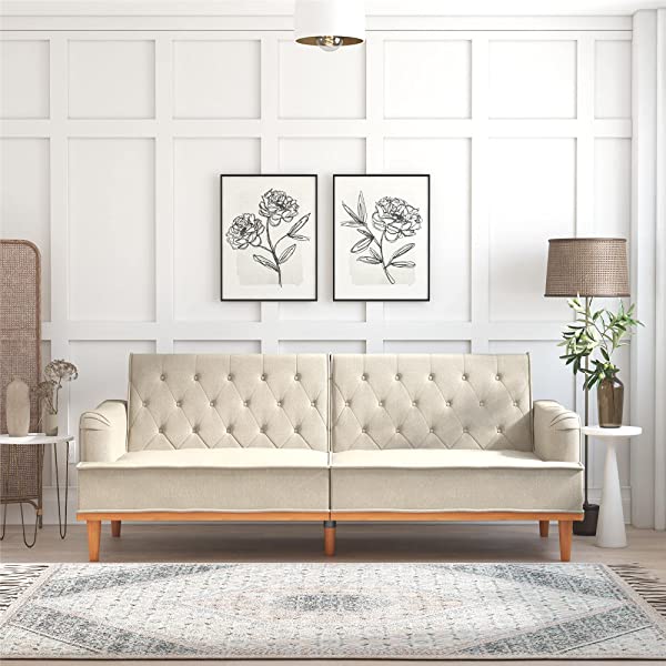 Mr. Kate Stella Vintage Convertible Sofa Bed Futon, Tan Linen