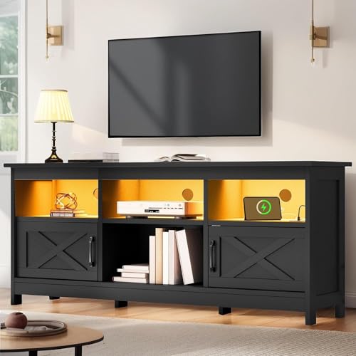 YITAHOME TV Stand for 65 Inch TVs, Entertainment Center with Storage Cabinets, Power Outlet & LED Light