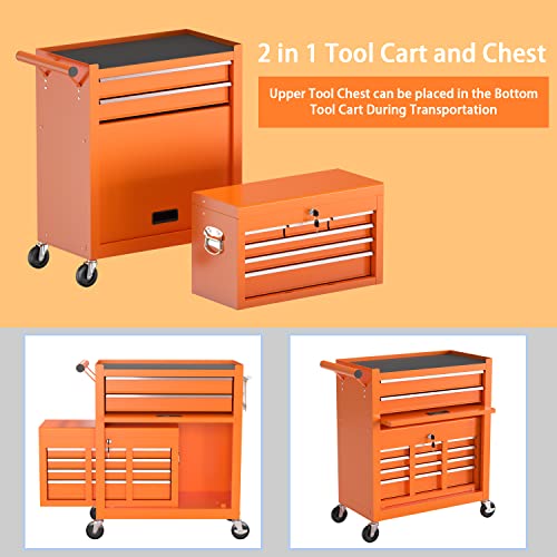 8-Drawer High Capacity Rolling Tool Chest, Removable Cabinet Storage Tool Box with Wheels and Drawers