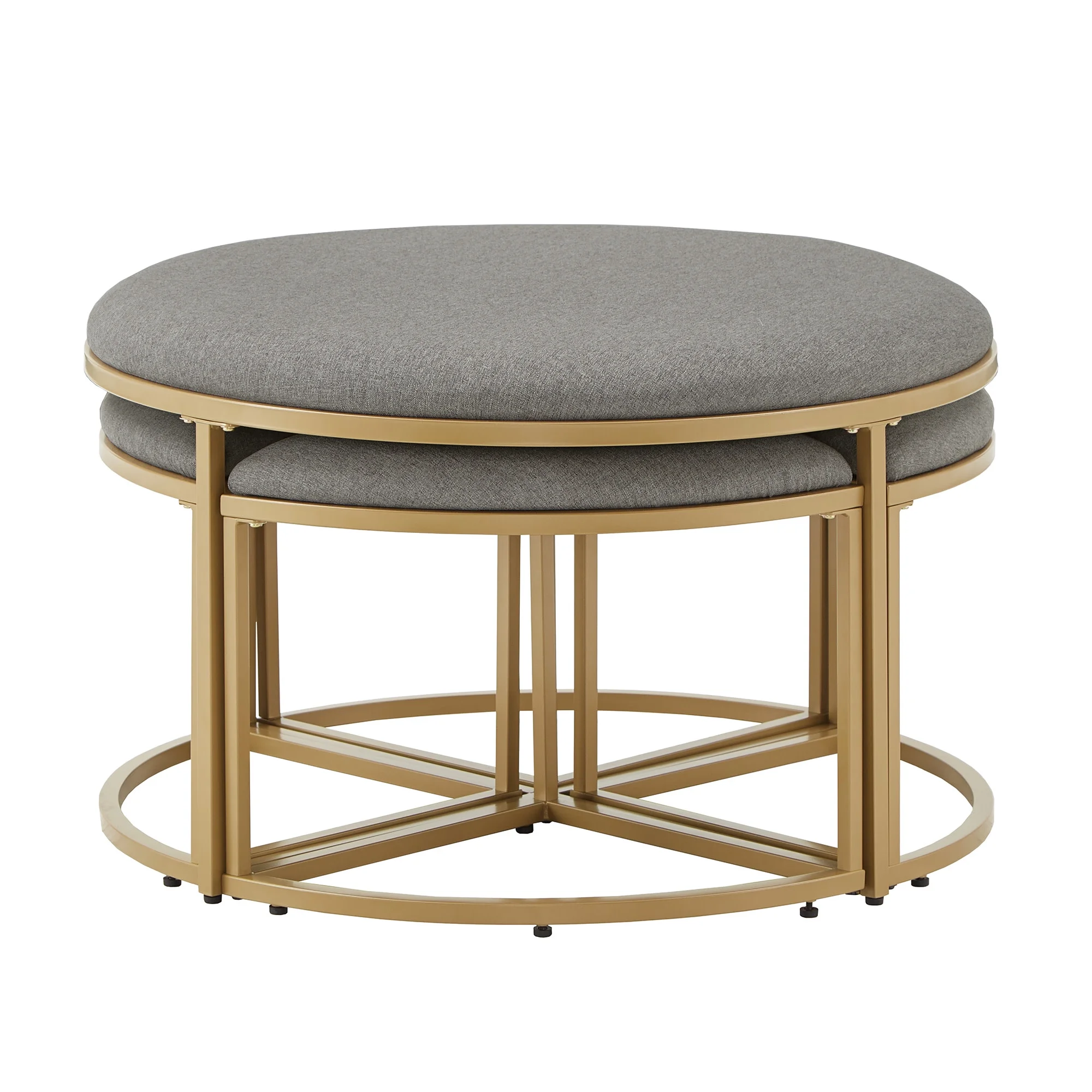 Weston Home Lilas Round Coffee Table with Nesting Stools, Grey/ Gold Finish