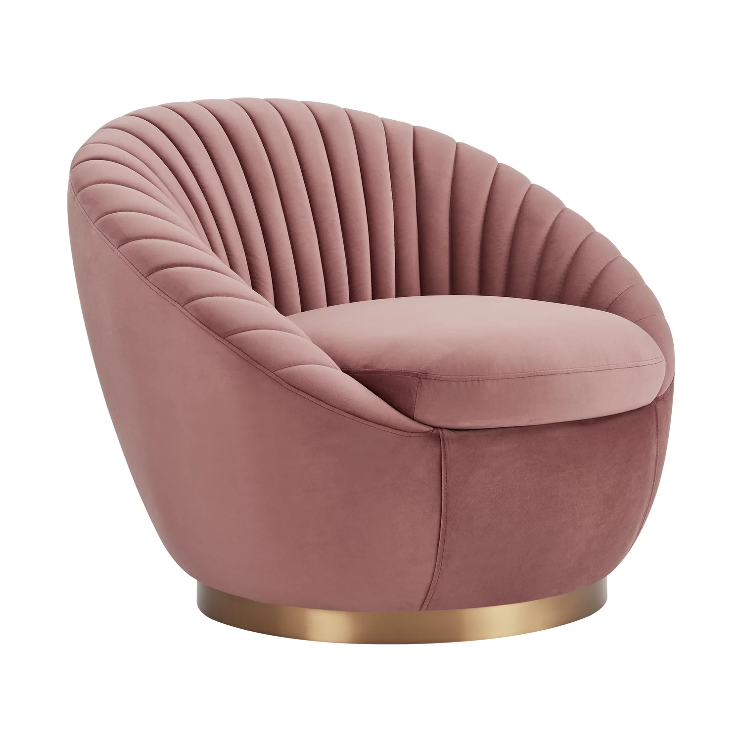 Mitzy Pink Blush Velvet Swivel Accent Chair Gold Base Curved Back