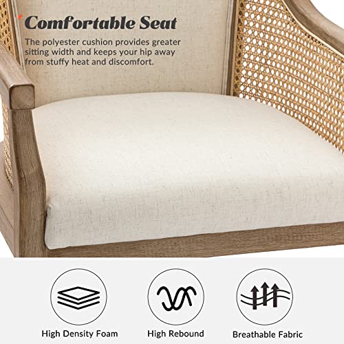 HULALA HOME Rattan Desk Chair, Upholstered Home Office Chair, Vintage Office Chair with Armrest
