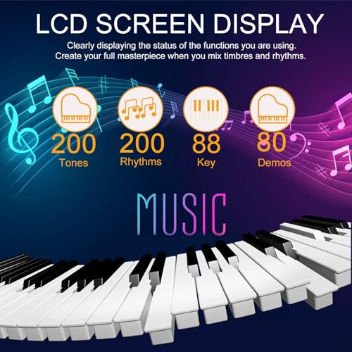 88 Key Digital Piano, Semi Weighted Electronic Keyboard Piano with Music Stand, Power Supply, Sustain Pedal, Stand, Bluetooth, MIDI