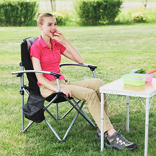 KingCamp Oversized Camping Folding Chair, Heavy Duty 450 LBS with Lumbar Support, Padded Outdoor Chair with Cup Holder