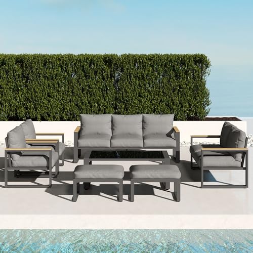 Aluminum Patio Furniture Set, 4 Piece Outdoor Conversation Set with Coffee Table, Metal Outdoor Patio Furniture Set for Porch Backyard Garden, Grey