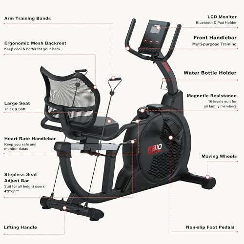 SNODE Magnetic Recumbent Exercise Bike for Home, Recumbent Bike for Seniors