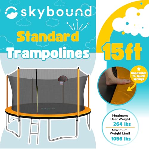 SkyBound Trampoline with Safety Enclosure Net - 10ft 12ft 14ft 15ft 16ft Large Outdoor Backyard ASTM Approved Trampolines for Kids & Adults