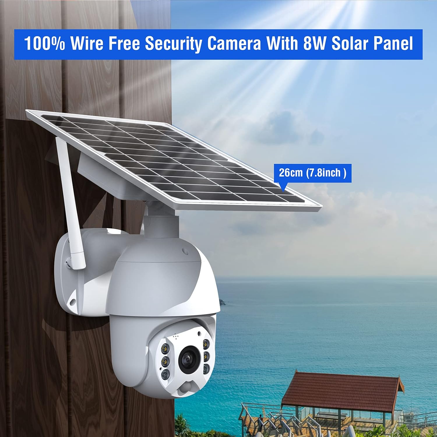 Security Camera Outdoor, 1080P Wireless WiFi PTZ Solar Security Camera with 2-Way Audio, Color Night Vision, IP65 Waterproof,Motion Detection