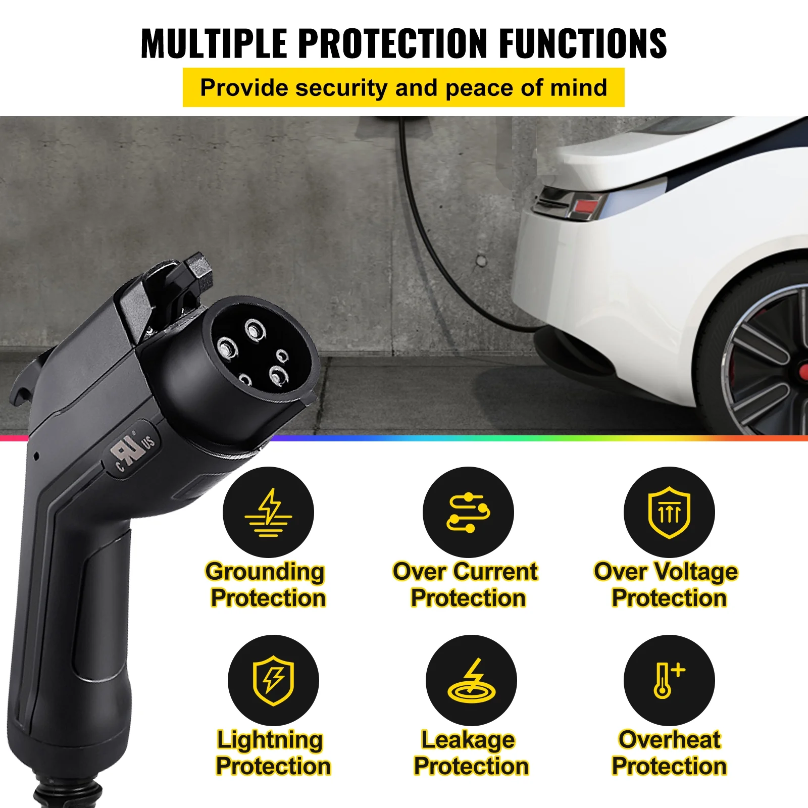 VEVOR Level 2 EV Charger, 16 Amp 110V-240V 3.84 kW, Portable Electric Vehicle Charger with 25 ft Charging Cable NEMA 6-20 Plug