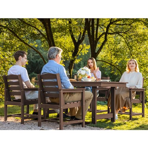 SERWALL Outdoor HDPE Dining Table Set, 7-Piece Outdoor Dining Table Sets with Umbrella Hole Cut-Out Table and 6 Chairs, Gray