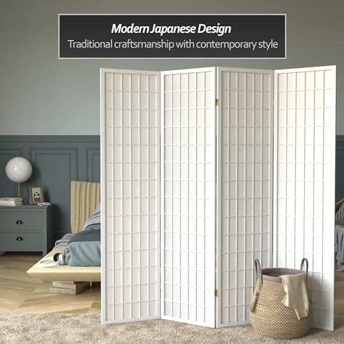 Red Lantern 6 ft. Tall Window Pane Shoji Screen-Natural-4 Panels Room Divider