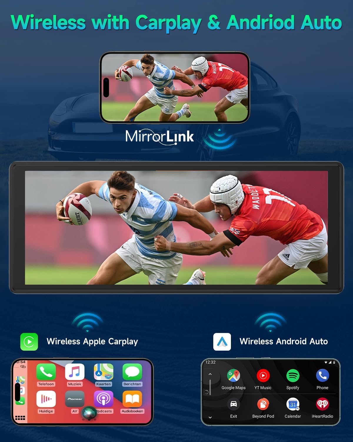Wireless Carplay Car Stereo, 2024 Portable 9.3" HD Touchscreen Cam Compatible with CarPlay & Android Auto for Car
