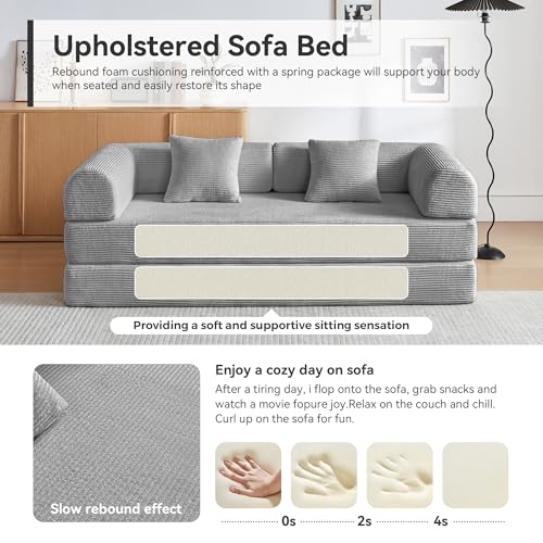 Convertible Sleeper Sofa Bed with Cylindrical Pillow, Comfy Foldable Sofa Bed Compressed Sofa in Box