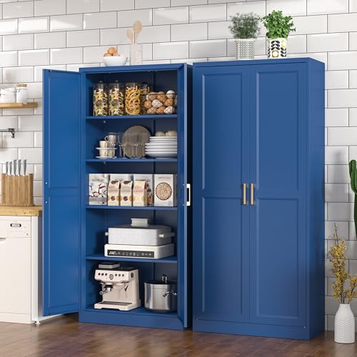 Pantry Cabinet, 71 Inch Tall Kitchen Storage Cabinet, Metal Pantry Cabinet with Doors and Adjustable Shelves, Black Food Cupboard