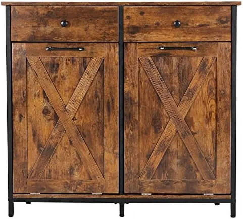 CCBIUOMBO Double Kitchen Trash Cabinets Two Tilt Out Trash Cabinets with Solid Hideaway Drawers Free Standing Wooden Kitchen  Recycling Cabinet
