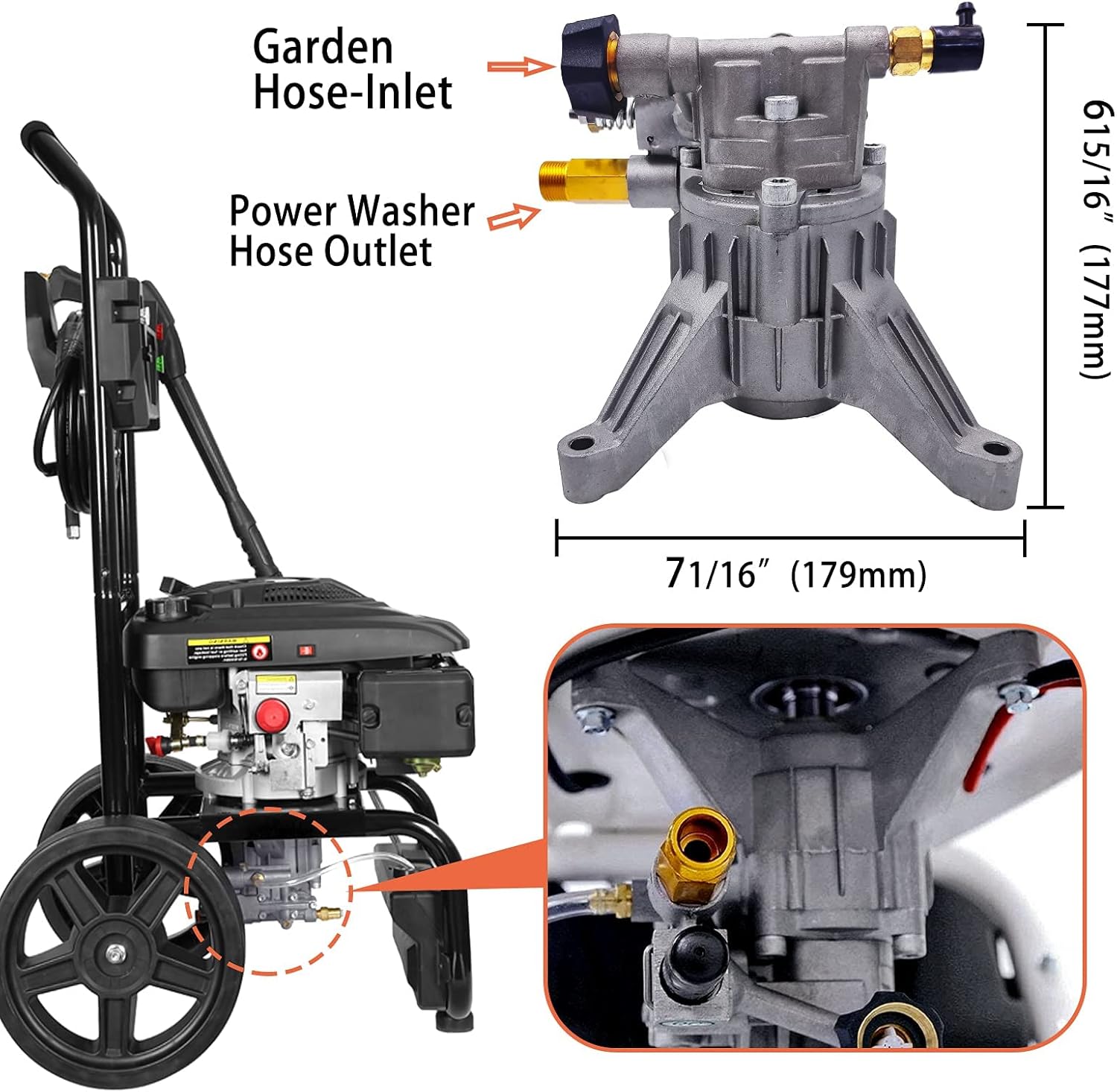 Pressure Washer Pump Replacement, 7/8'' Shaft Vertical Pressure Washer Pump, Power Washer Pumps Replacement