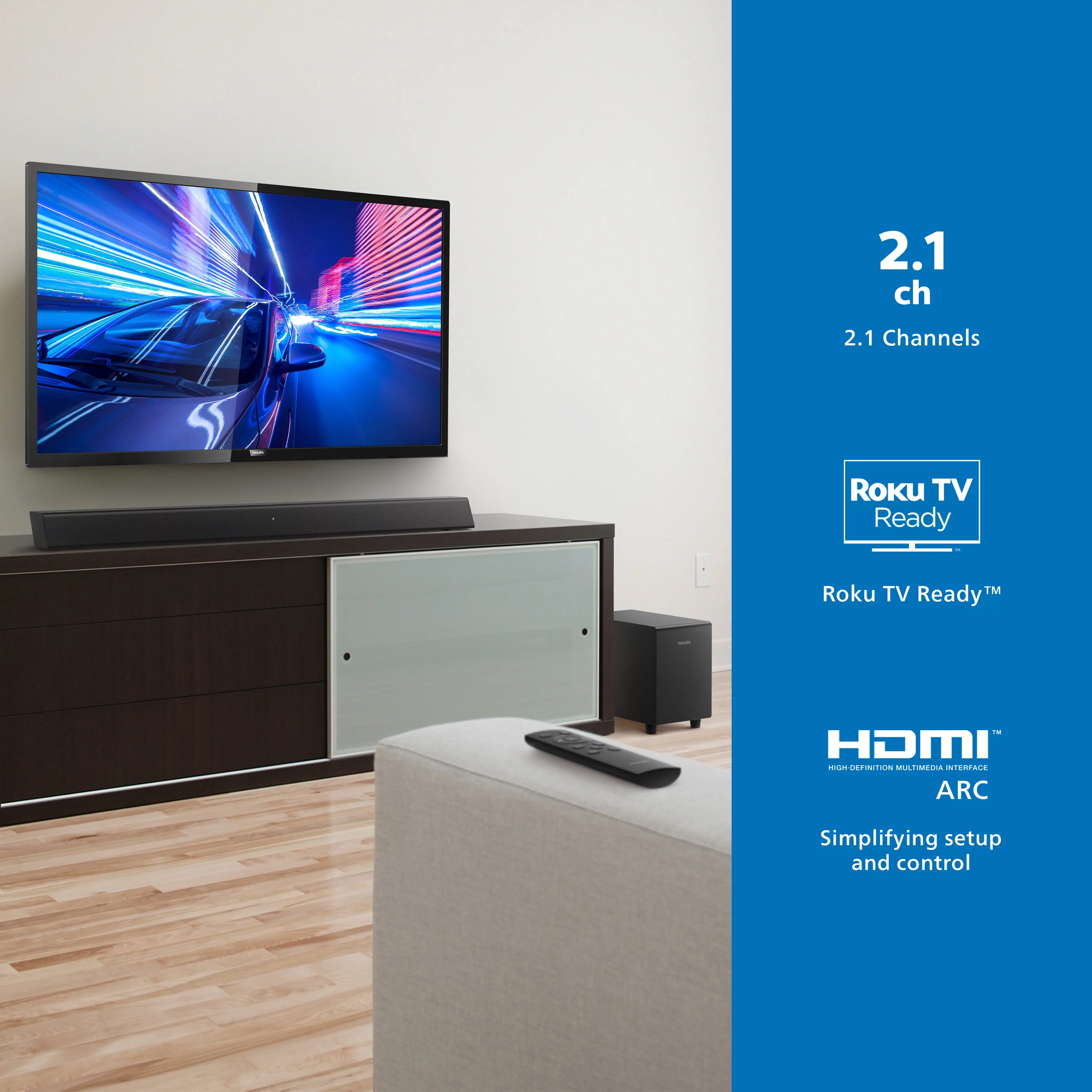 Philips B5306 2.1 Channel Soundbar with Wireless Subwoofer