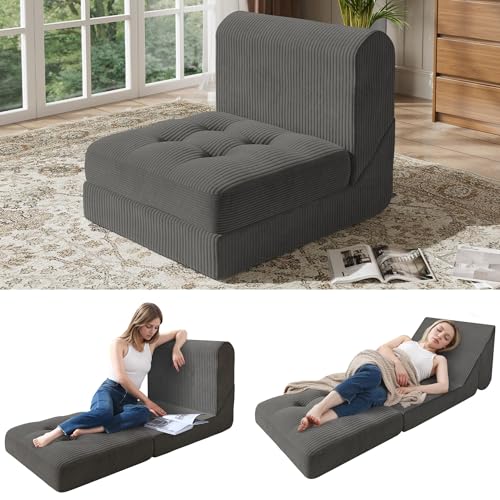 COMAX Folding Sofa Bed, Convertible Chair Bed Corduroy 3-in-1 Foldable Floor Couch with High-Density Foam, Futon Sofa Sleeper Mattress