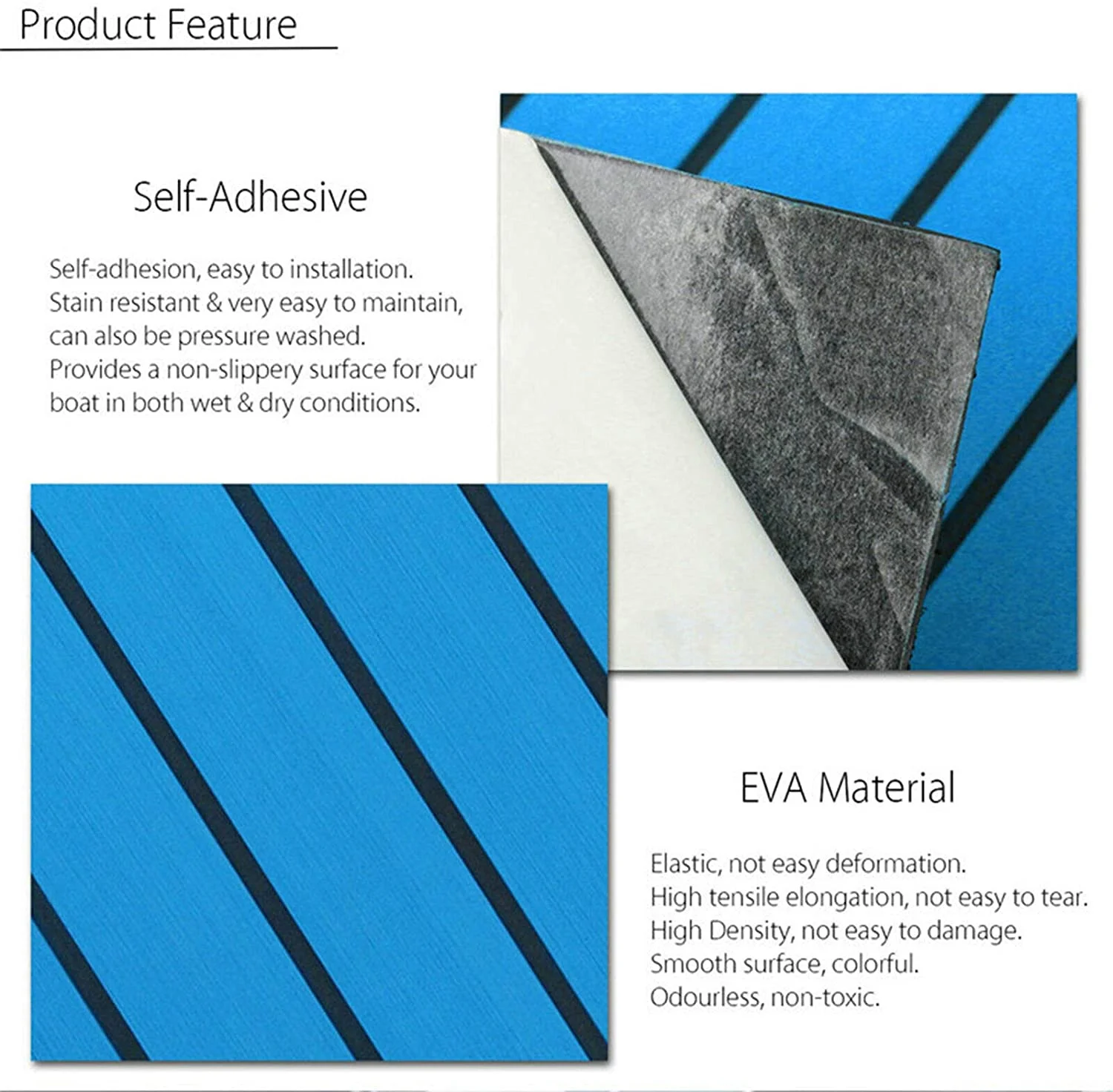 DENEST EVA Foam Teak Decking Sheet Non-Skid Self-Adhesive Sea Deck Carpet Mats 94.5"x35.4"
