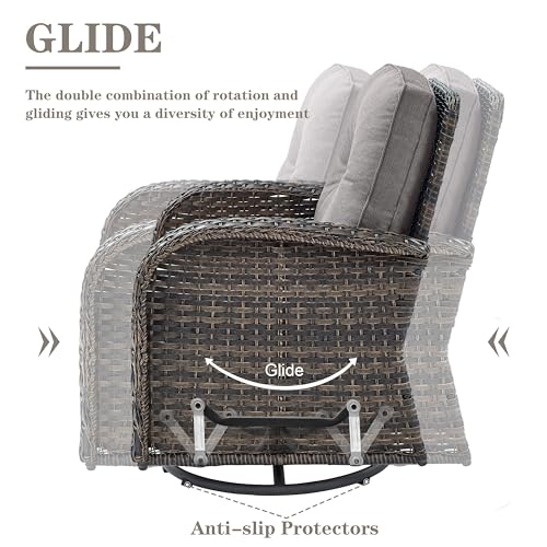 Patio Wicker Chairs Swivel Rocker - Outdoor Swivel Rocking Chairs Set of 2 with Rattan Side Table